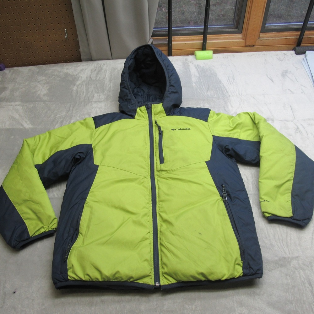 Columbia Jacket Youth  Large Green Reversible Rain Wind FullZip Insulated Puffer